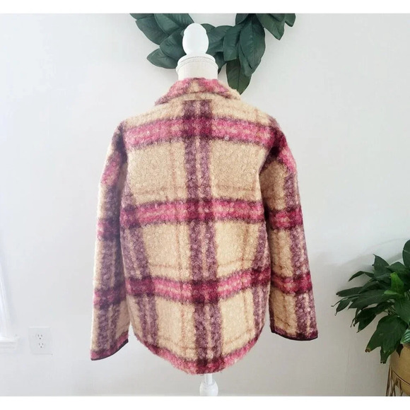 Knox Rose Plaid Faux Fur Multi Color Pink Beige Curly Unlined Jacket Coat 2X XXL - Picture 9 of 15